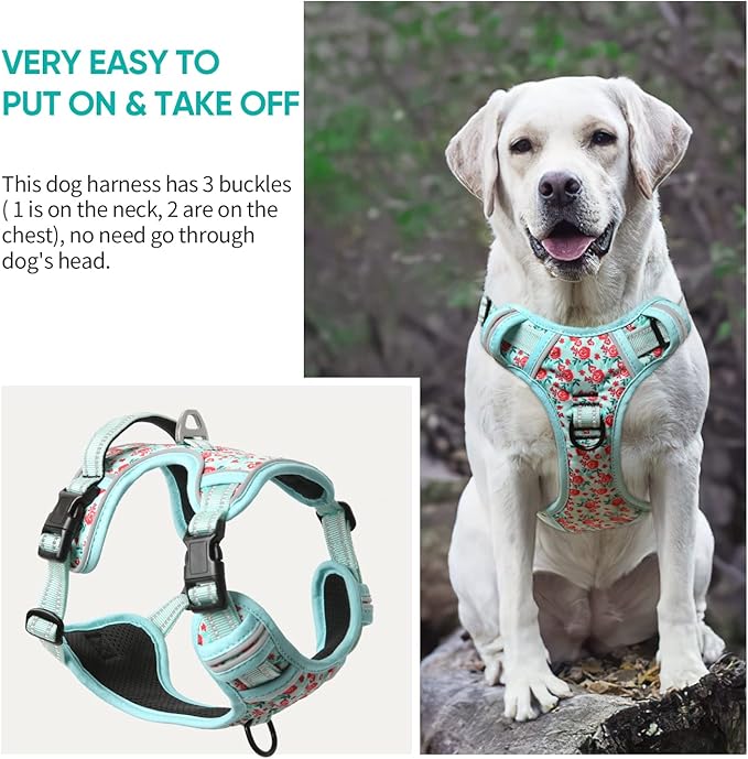 Timos Dog Harness,NO Need Go Over Dogs Head 3 Snap Buckles Pet Harness with 2 Leash Clips,Adjustable Soft Padded No-Pull,Reflective No-ChokeOxford Vest for Small Medium Large Dogs,X-Large(Packof1) Timos