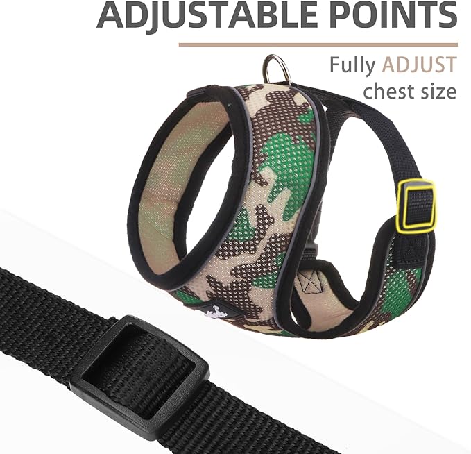 PUPTECK Soft Mesh Dog Harness and Leash Set Pet Puppy Cat Comfort Padded Vest No Pull Harnesses, Camouflage, S PUPTECK