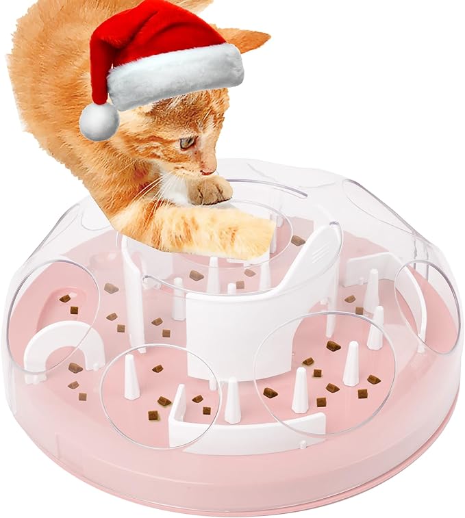 Cat Puzzle Feeder Interactive Enrichment Toys for Indoor Cats Slow Feeder Cat Treat Puzzle Cat Food Puzzle Toy Cat Stimulation Toys for Indoor Cats Pink - PAWPICO