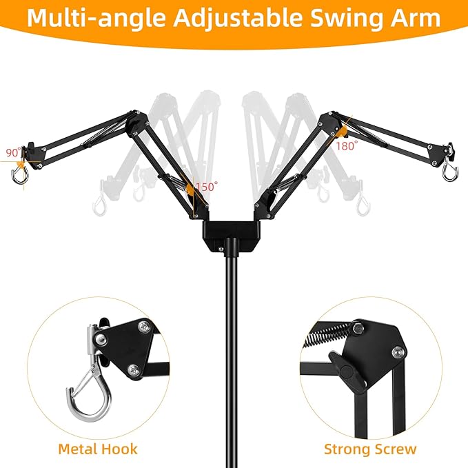 Dual Reptile Lamp Stand Reptile Heat Lamp Stand, Adjustable Reptile Light Stand (15.7-74.3inch) with 360°Swing Arm and Anti-tip Clip,Reptile Lamp Holder for Reptile Tank and Amphibians Cage PAWPICO