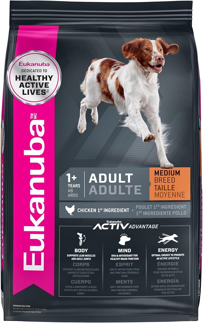 Eukanuba Adult Dry Medium Breed Dog Food, Dry Dog Food for Medium Dogs with Protein, DHA and Vitamins to Support a Healthy Lifestyle, 30 lb Bag - PAWPICO