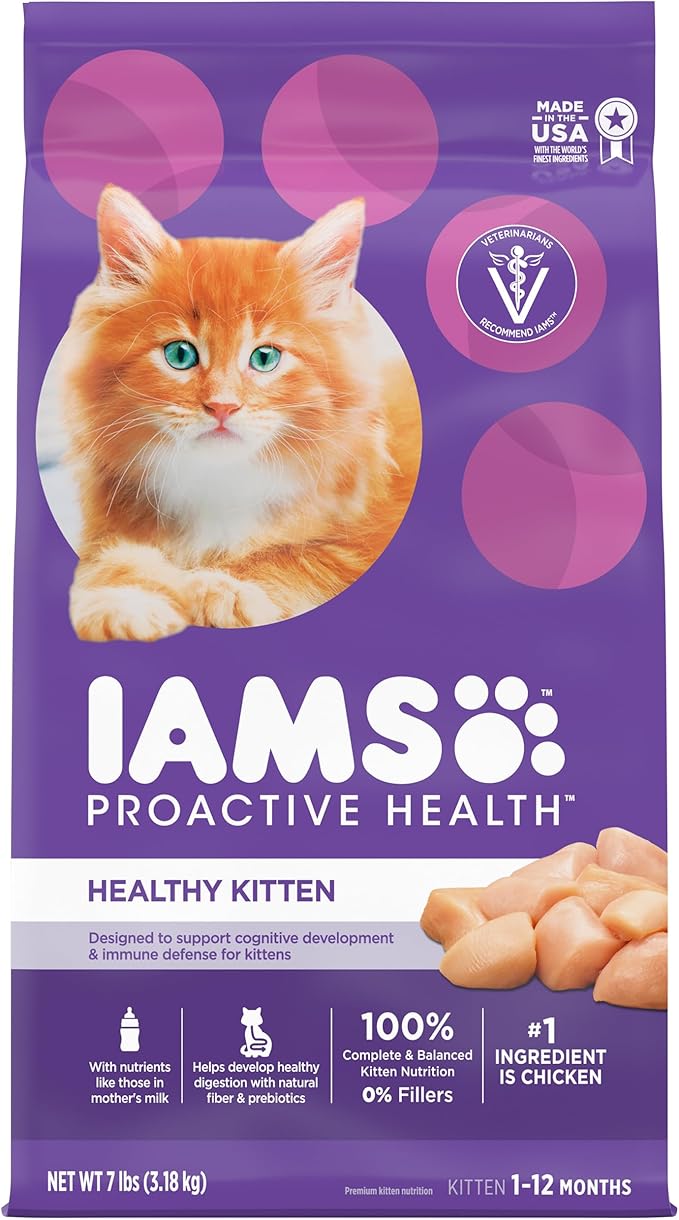 IAMS PROACTIVE HEALTH Healthy Kitten Dry Cat Food with Chicken, 7 lb. Bag - PAWPICO