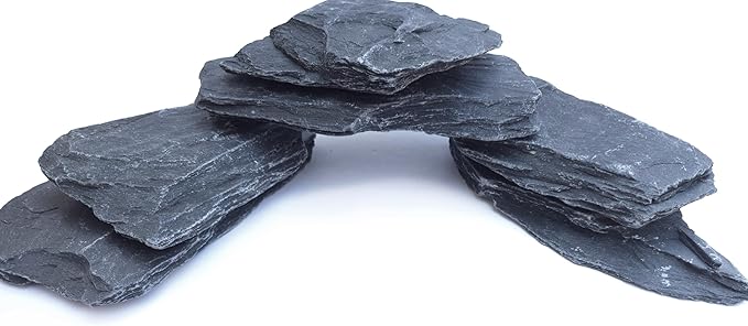 Natural Slate Stones 8 to 10 Inches - USA Sourced and Packaged for Aquascaping Aquariums, Terrariums, Paludariums, Reptile Enclosures, and Gardens (16-18 lbs) SmallWorldSlateandStone