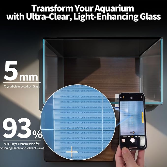 3.4-Gallon Ultra Clear Low Iron Glass Fish Tank Kit, Fish Tank for Betta Fish, with Fish Hideaway, Artificial Water Plants, Thermometer, and PH Test Paper WelcometoCICKSEED