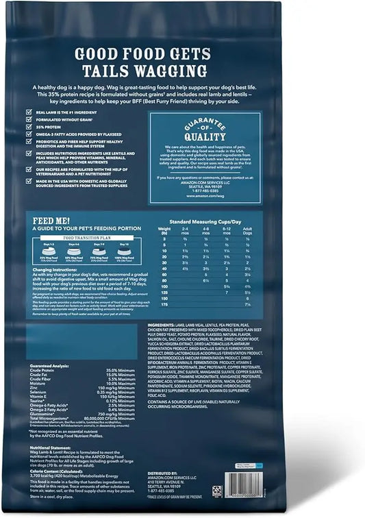 Amazon Brand - Wag Dry Dog Food Grain-Free Lamb & Lentil Recipe, High Protein (24 lb bag) - PAWPICO