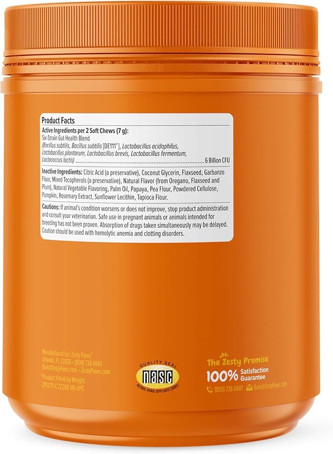Zesty Paws Probiotics for Dogs - Digestive Enzymes for Gut Flora, Digestive Health, Diarrhea & Bowel Support - Clinically Studied DE111 - Dog Supplement Soft Chew for Pet Immune System - 250 Count ZestyPaws