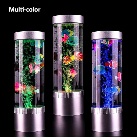 Bubble Fish Lamp with 6 Floating Fake Fish – LED Aquarium Night Light with Moving Fish and Bubbles – Cylindrical Transparent Tank, Perfect for Kids’ Rooms, Offices, and Living Spaces Handsbrain