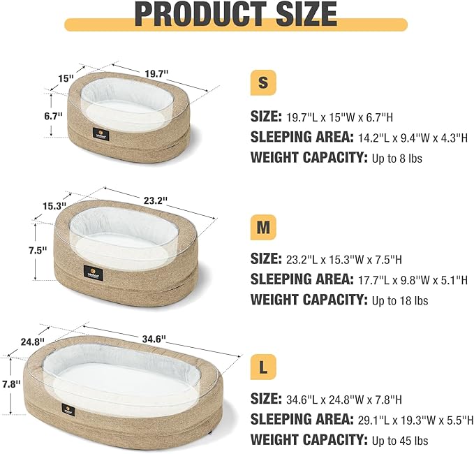 Veehoo Cat Bed for Kitten, Anti-Anxiety Donut Pet Bed with Removable Washable Cover, Indoor Oval Orthopedic Cat Bed with Egg Crate Foam Support & Non-Slip Bottom 19.7" x 15" Beige Coffee - PAWPICO