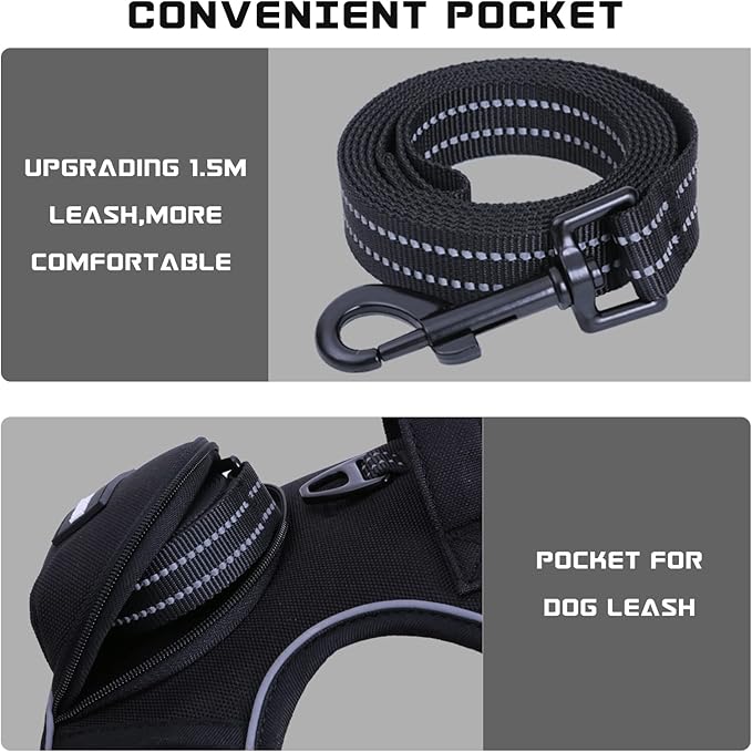 No Pull Dog Harness for Medium Dogs, Adjustable No Choke Pet Vest with Dog Leash Fit Smart Reflective Pet Walking Harness for Training Easy Control Soft Handle Black XL BUMBIN