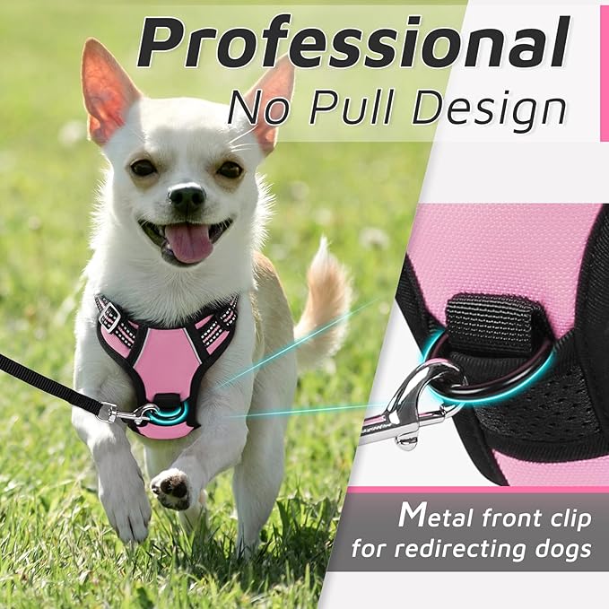 Eagloo Small Dog Harness No Pull, Service Vest with Reflective Strips and Control Handle, Adjustable and Comfortable for Easy Walking, No Choke Pet Harness with 2 Metal Rings, Pink, XS GoExplorewithEagloo
