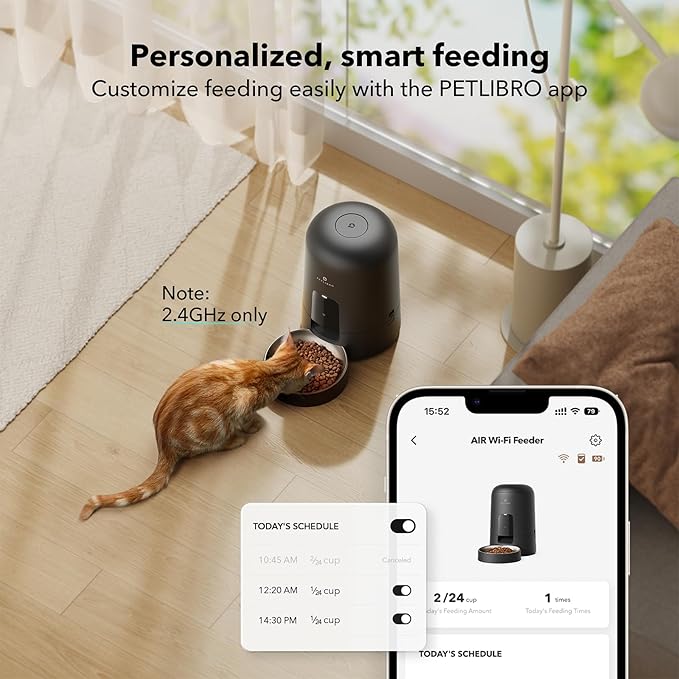 PETLIBRO Automatic Cat Feeder, Wi-Fi Rechargeable Cat Food Dispenser Battery-Operated with 30-Day Life, AIR 2.4G Wi-Fi Timed Pet Feeder for Cat & Dog, 2L Auto Cat Feeder, Black - PAWPICO