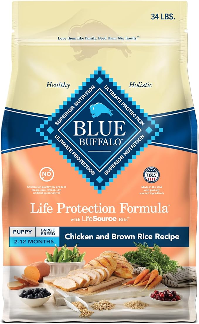 Blue Buffalo Life Protection Formula Large Breed Puppy Dry Dog Food with DHA, Vital Nutrients & Antioxidants, Made with Natural Ingredients, Chicken & Brown Rice Recipe, 34-lb. Bag - PAWPICO