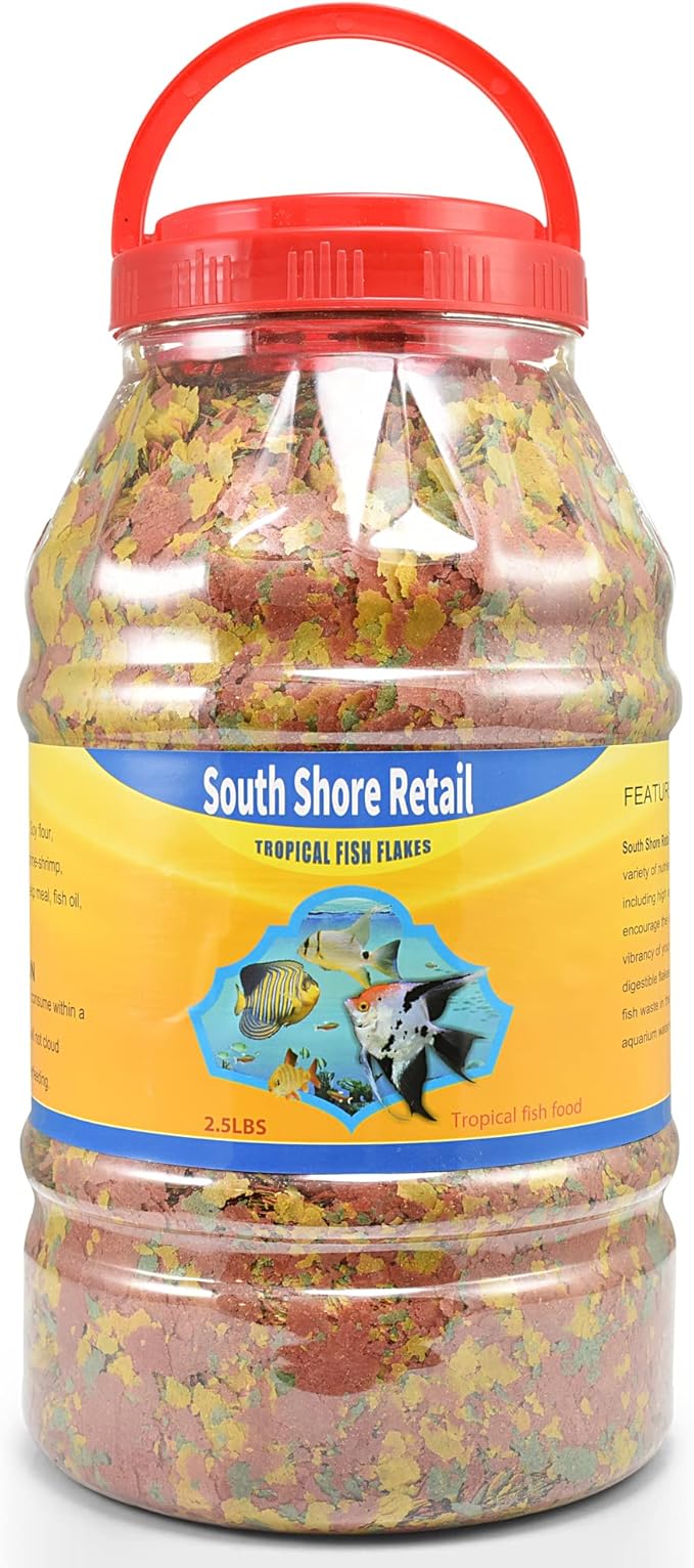 Color Enhancing Tropical Fish Food Flakes - 2.5lb Bulk Fish Food| Veteran Owned - Suitable for all Freshwater, Marine, Pond, And Goldfish | Nutritious Diet with Shrimp, Plankton, and Spirulina SouthShoreRetailLLC