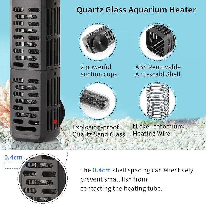 HiTauing Aquarium Heater, 50W/100W/200W/300W/500W Submersible Fish Tank Heater with Over-Temperature Protection and Automatic Power-Off When Leaving Water for Saltwater and Freshwater HiTauing