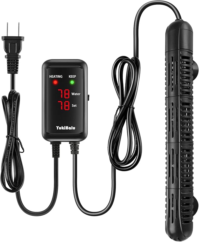 YukiHalu Aquarium Heater 50/100/200/300/500W with Protective Case, Fish Tank Heater, Temperature Adjustable, External Temperature Controller, LED Display, Used for 10/20/40/75/120 Gallons (500W) YukiHalu