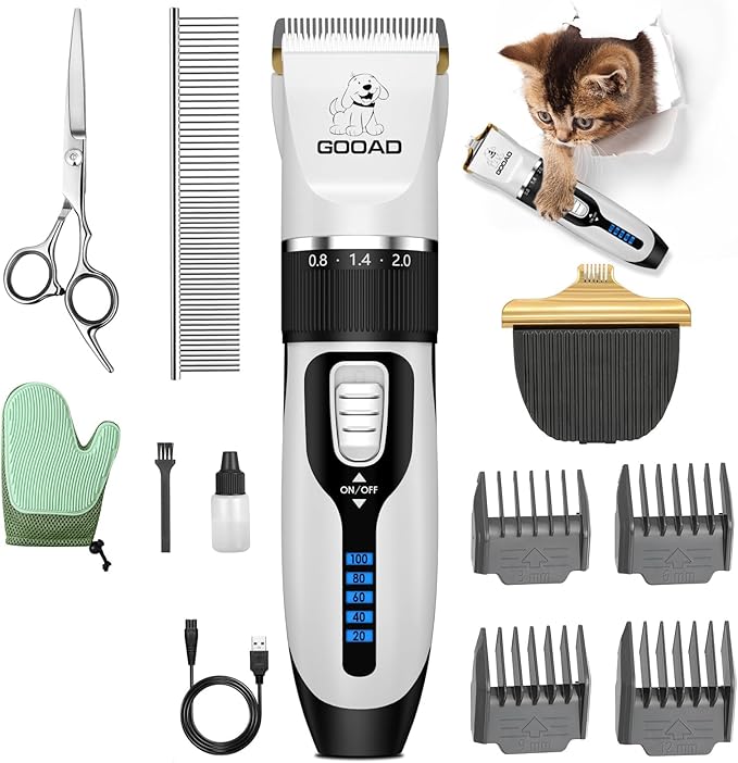 Cat Clippers for Matted Hair, Cat Grooming Kit, Cordless Cat Shaver for Long Hair, Low Noise Paw Trimmer, Cat Hair Trimmer for Grooming,Quiet Pet Hair Clippers Tools for Cats Dogs (White) - PAWPICO