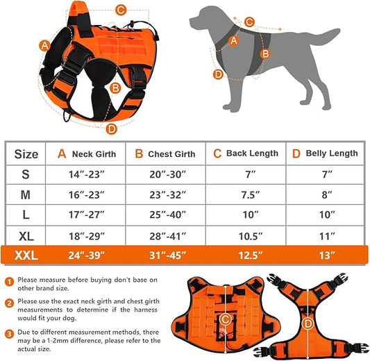 WINGOIN Tactical Dog Harness for Extra Large Dogs, Heavy Duty No Pull Dog Harness with Handle, Adjustable Reflective Military K9 German Shepherd Big Dog Vest for Training, Walking, Orange (XXL) WINGOIN