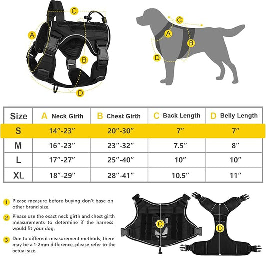 WINGOIN Black Tactical Dog Harness for Medium Small Dogs No Pull Adjustable Reflective Military Pet Harness with Easy Control Handle with Hook & Loop Panels for Walking Hiking Training WINGOIN