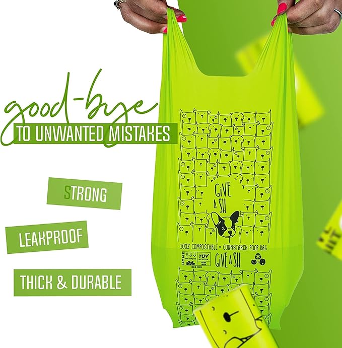 100% Certified Home Compostable Dog Poop Bags with Handles - 10% to Charity - ASTM D6400 & EN 13432 Compliant Large Poop Bags - 120 Bags - 10 Rolls of Plant Based X Large Compostable Poop Bags - PAWPICO