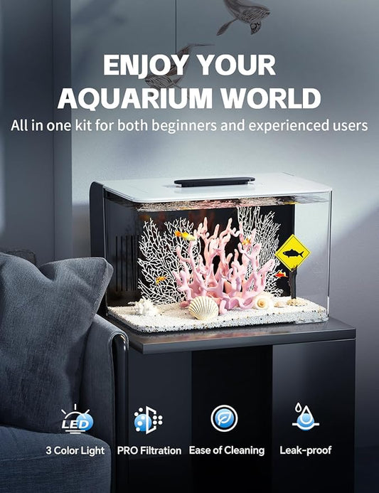 Betta Fish Tank, 2.5 Gallon Aquarium Kit with Filter, Light, Self Cleaning, Oxygenation, Small All in One Starter Fish Tank for Goldfish, Guppy, Shrimp, Desktop, Acrylic REDTAILFISH