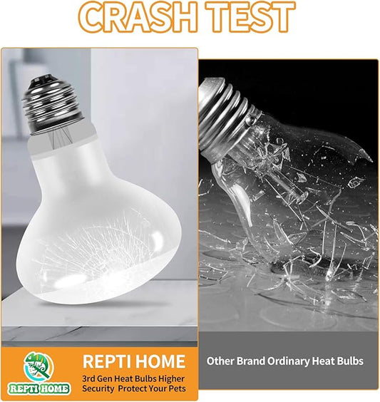 New Upgrade Reptile Heat Lamp Bulb (3rd Gen No Broken), 50W 2 Pack Basking Spot Light for Reptiles & Amphibians,UVA Daylight Heat Bulb for Bearded Dragon, Turtle REPTIHOME