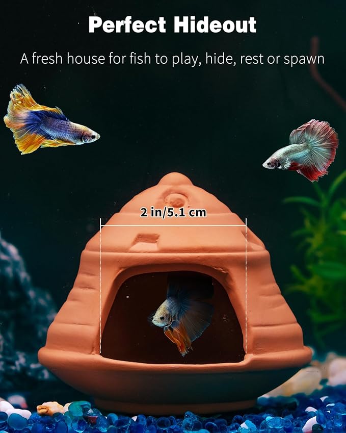 Uniclife Aquarium UFO Ornament Fish Tank Decoration Ceramic Flying Saucer Hut for Fish Tank Landscape Aquarium Hideout Hideaway Spawning Cave Decor for Shrimp Betta Goldfish and Reptiles UnicLife