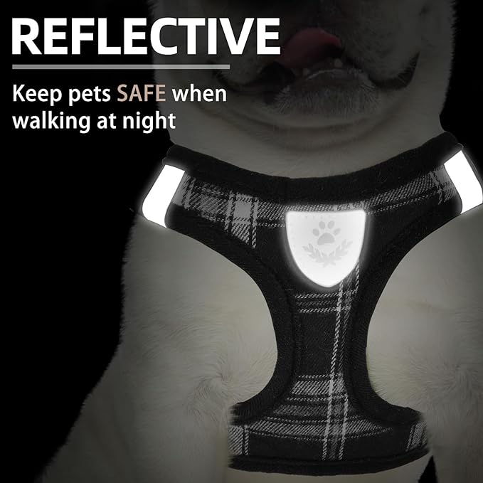 PUPTECK Adjustable Dog Harness Collar and Leash Set Step in No Pull Pet Harness for Small Medium Dogs Puppy and Cats Outdoor Walking Running, Soft Mesh Padded Reflective Vest Harnesses, Black M PUPTECK