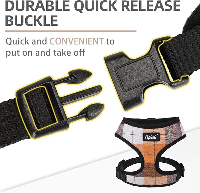 PUPTECK Soft Mesh Dog Harness and Leash Set Pet Puppy Cat Comfort Padded Vest No Pull Harnesses, Orange, S PUPTECK