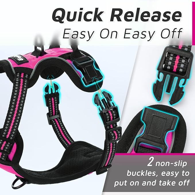Eagloo Small Dog Harness No Pull, Service Vest with Reflective Strips and Control Handle, Adjustable and Comfortable for Easy Walking, No Choke Pet Harness with 2 Metal Rings, Rose Red, XS GoExplorewithEagloo