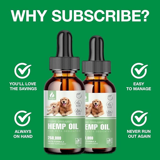 Pet Hemp Oil for Dogs and Cats - Organic Hemp Extract Drops, Sleep Aid Anxiety, Stress, Hip & Joint Pain Relief, Dog Calming Treats Rich in Omega 3-6-9 - Natural Pet Hemp Oil Hemyum