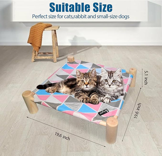 Cat/Dog Bed,Wooden Pet Hammock Bed,Elevated Breathable Dog Bed, Detachable Portable Indoor/Outdoor Cat Beds&Furniture,Suitable for Kitty,Puppy,Bunny and Small Animal(Color Triangle) - PAWPICO