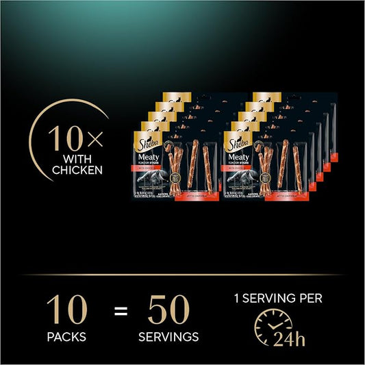 Sheba Meaty Tender Sticks Soft Cat Treats with Chicken, 0.14 oz., 5 Count (Pack of 10) Sheba