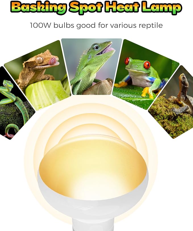 Reptile Heat Lamp, 2 Pack 100W Heat Lamp Bulbs for Reptiles, Amphibians Basking Heat Lamp Bulbs, UVA Daylight Basking Light for Reptiles, Bearded Dragon, Lizard, Turtle, Chicken Haceryc