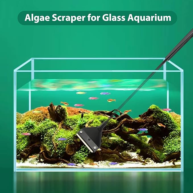 Algae Scraper for Glass Aquarium, Long Handle Fish Tank Algae Scraper with 10 Blades, Essential Aquarium Cleaning Tool. PAWPICO