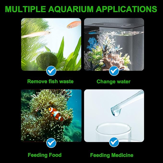 50ml Manual Coral Fish Feeder/Water Changer/Waste Remover with 2pcs Extension Pipes, Fecsam 17.7inch Aquarium Clean Tool for Fish Tank Cleaning, Aquatic Pipette Dropper, Gravel Cleaner Siphon Fecsam