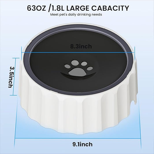 Dog Water Bowl No Spill 70oz/2L Large Capacity Dog Water Bowl Dispenser Non Slip No Splash Dog Water Bowl Pet Slow Feeder No Drip Dog Water Bowl on Vehicle Slow Water Bowl for Dogs and Cat Black - PAWPICO