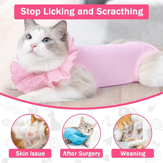 Cat Recovery Suit Cat Onesie for Cats After Surgery Female, Breathable Cat Surgery Recovery Suit for Abdominal Wounds Post-Surgery, Cat Surgical Spay Recovery Shirt for Cats Kitten Pink Large Coppthinktu