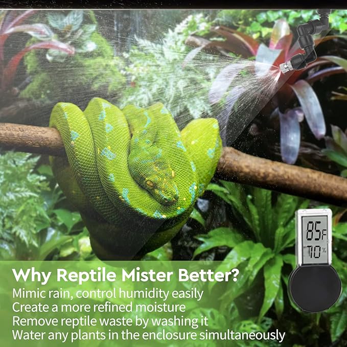 Moistenland Reptile Humidifier, Misting System for Reptile Terrariums, Automatic Misting System with Adjustable Spray Nozzles, Black Moistenland