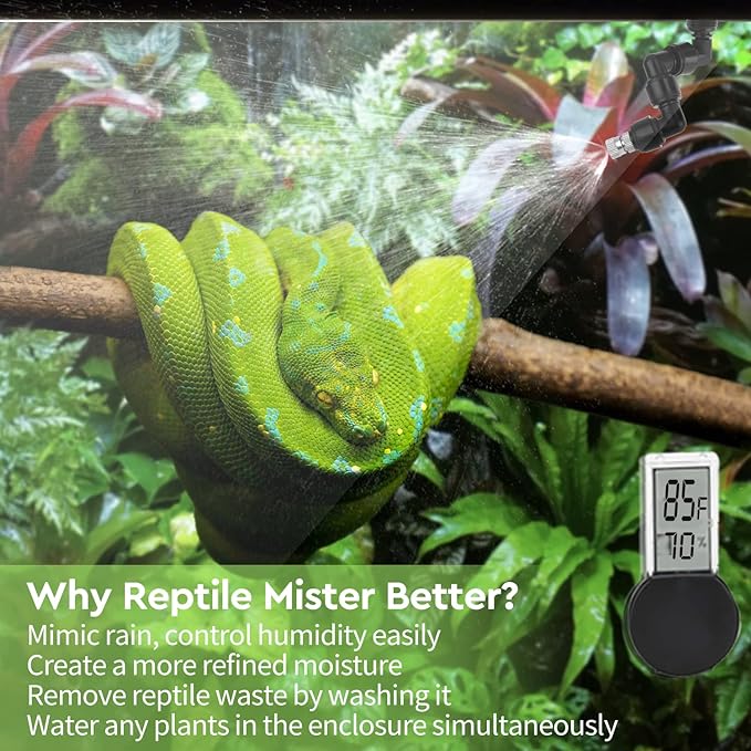 Moistenland Reptile Humidifier, Misting System for Reptile Terrariums, Automatic Misting System with Adjustable Spray Nozzles, Black Moistenland