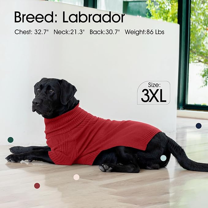 IECOii Extra-Large Dog Sweater 4XL,Christmas Dog Sweaters for Extra Large Dogs Girl Boy,Turtleneck Knitted Knitwear for Pet,Easy On Doggie Sweatshirt Dog Sweater for Doberman,Great Dane(Red,XXXXL) - PAWPICO