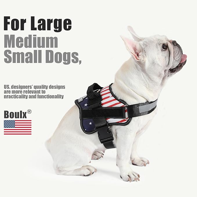 Bolux Dog Harness, No-Pull Reflective Dog Vest, Breathable Adjustable Pet Harness with Handle for Outdoor Walking - No More Pulling, Tugging or Choking (Flag, XS) Bolux
