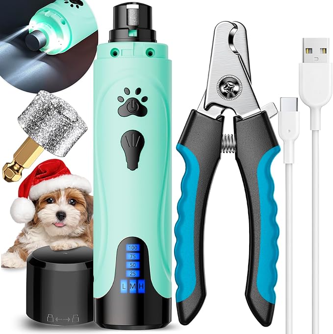 YABIFE Dog Nail Grinder, Dog Nail Trimmers and Clippers Kit, Super Quiet, Rechargeable, for Small Large Dogs & Cats Toenail & Claw Grooming,3 Speeds, 1 Extra Grinding Wheel - PAWPICO