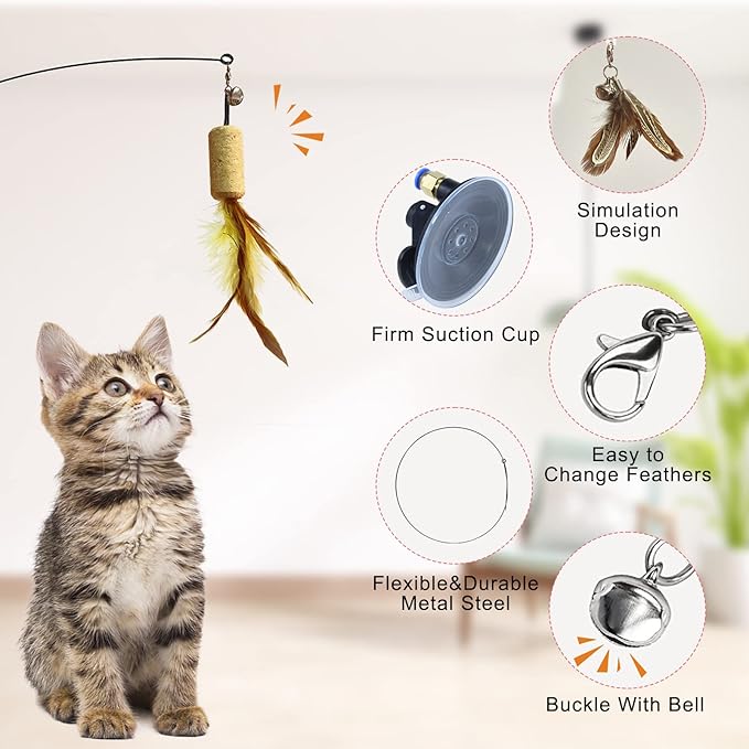 Interactive Cat Toy Cat Toys for Bored Indoor Adult Cats Suction Cup Flying Bird Cat Toy Suitable for Kitten to Play Exercise - PAWPICO