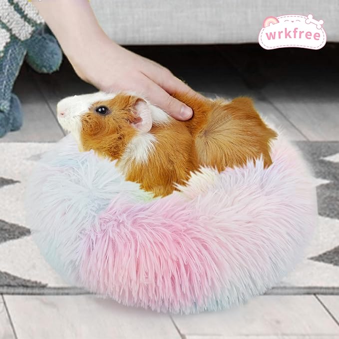 Guinea Pig Bed for Cage Plush Calming Hideout, Warm Rabbit Bed for Hamsters Hedgehogs Ferrets Dwarf Rabbits and Other Small Animals 11.8 inch Rainbow - PAWPICO