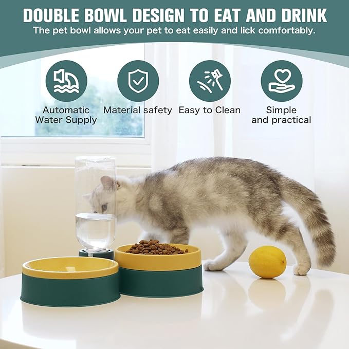 Cat Food Bowl, Cat Bowls Whisker Friendly with Water Dispenser for Cats and Small Dogs - PAWPICO