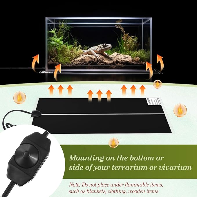 ROCEEI 6 Pcs Reptile Heat Mat 20W 11x16.5 Inch Reptile Heating Pad with Temperature Control Removable Terrarium Heater Under Tank Heat Pad for Reptiles Gecko Turtle Tortoise Snake Lizard Hermit Crab ROCEEI
