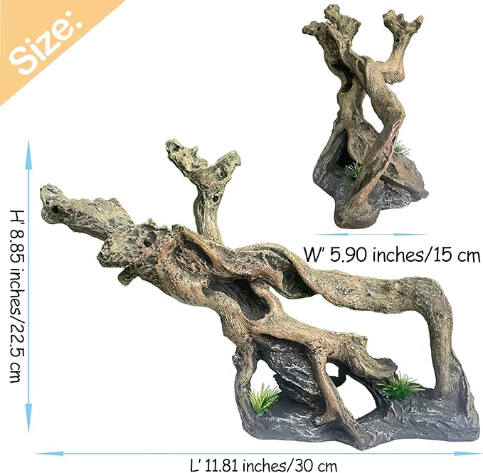 Resin Reptile Driftwood Decoration Bearded Dragon Branch Lizard Climb Habitat Decor Hanging Jungle Vines Reptiles Tank Accessories for Chameleon Snake Gecko Spider Fish Tree Frog MUYG