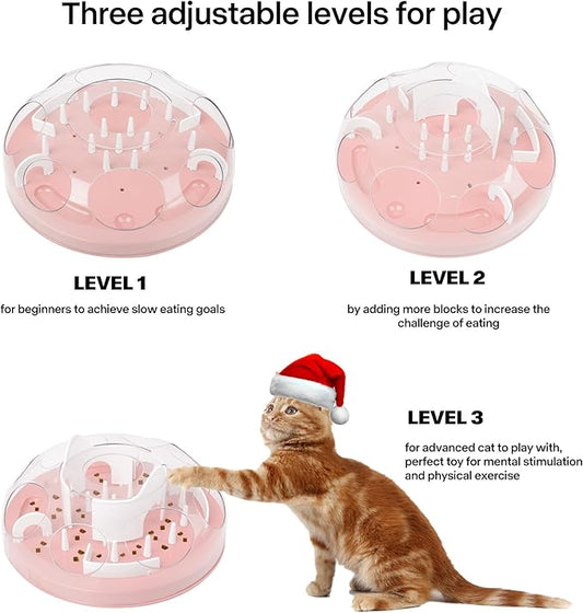 Cat Puzzle Feeder Interactive Enrichment Toys for Indoor Cats Slow Feeder Cat Treat Puzzle Cat Food Puzzle Toy Cat Stimulation Toys for Indoor Cats Pink - PAWPICO