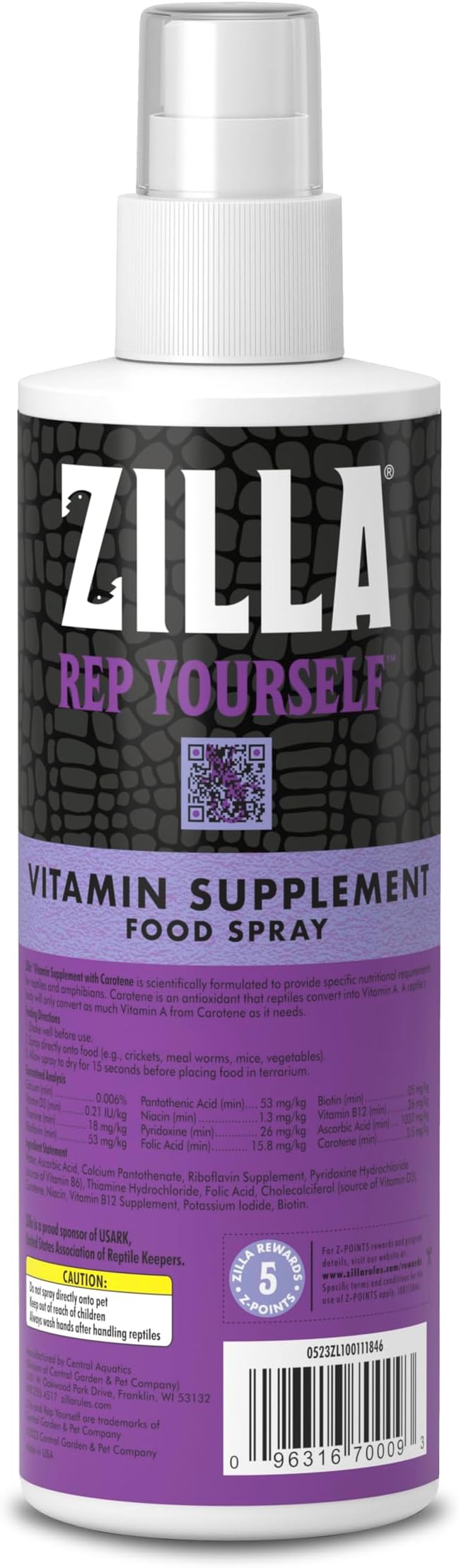 Zilla Vitamin Supplement Food Spray, with Carotene, Spray-on Multivitamin Supplement for Reptiles Zilla
