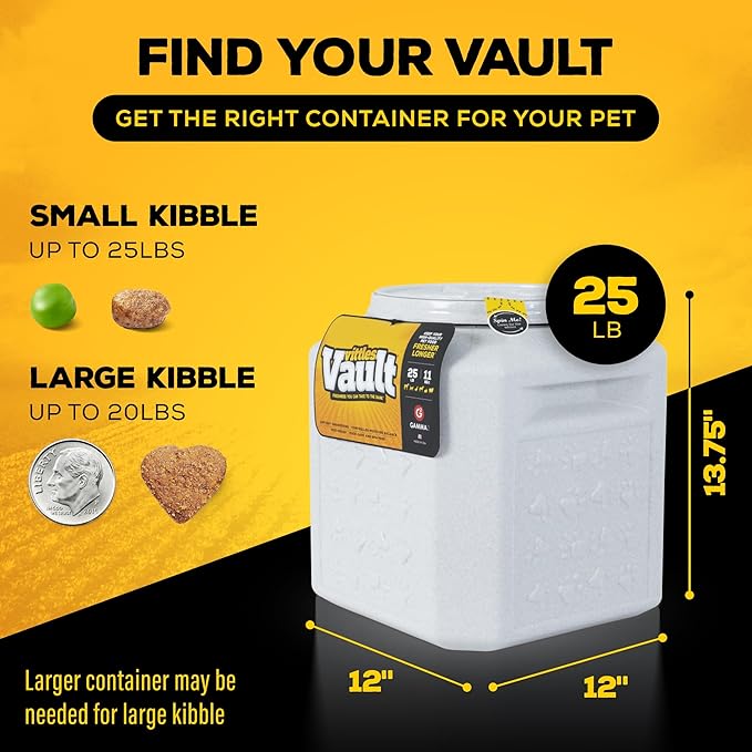 Gamma2 Vittles Vault Airtight Dog Food Storage Container - Fits up to 25 Pounds of Dry Pet Food - Perfect for Cat and Puppy Kibble - BPA-Free Plastic - Made in the USA - 12" L x 13.75" H - PAWPICO